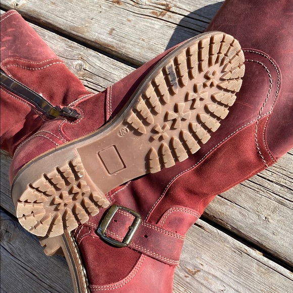 Bos & Co. Women's Burgundy Leather Combat Boots - Picture 4 of 8